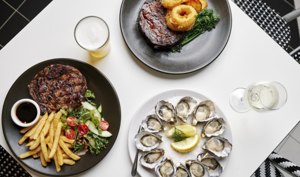 Steak & oysters in casual setting
